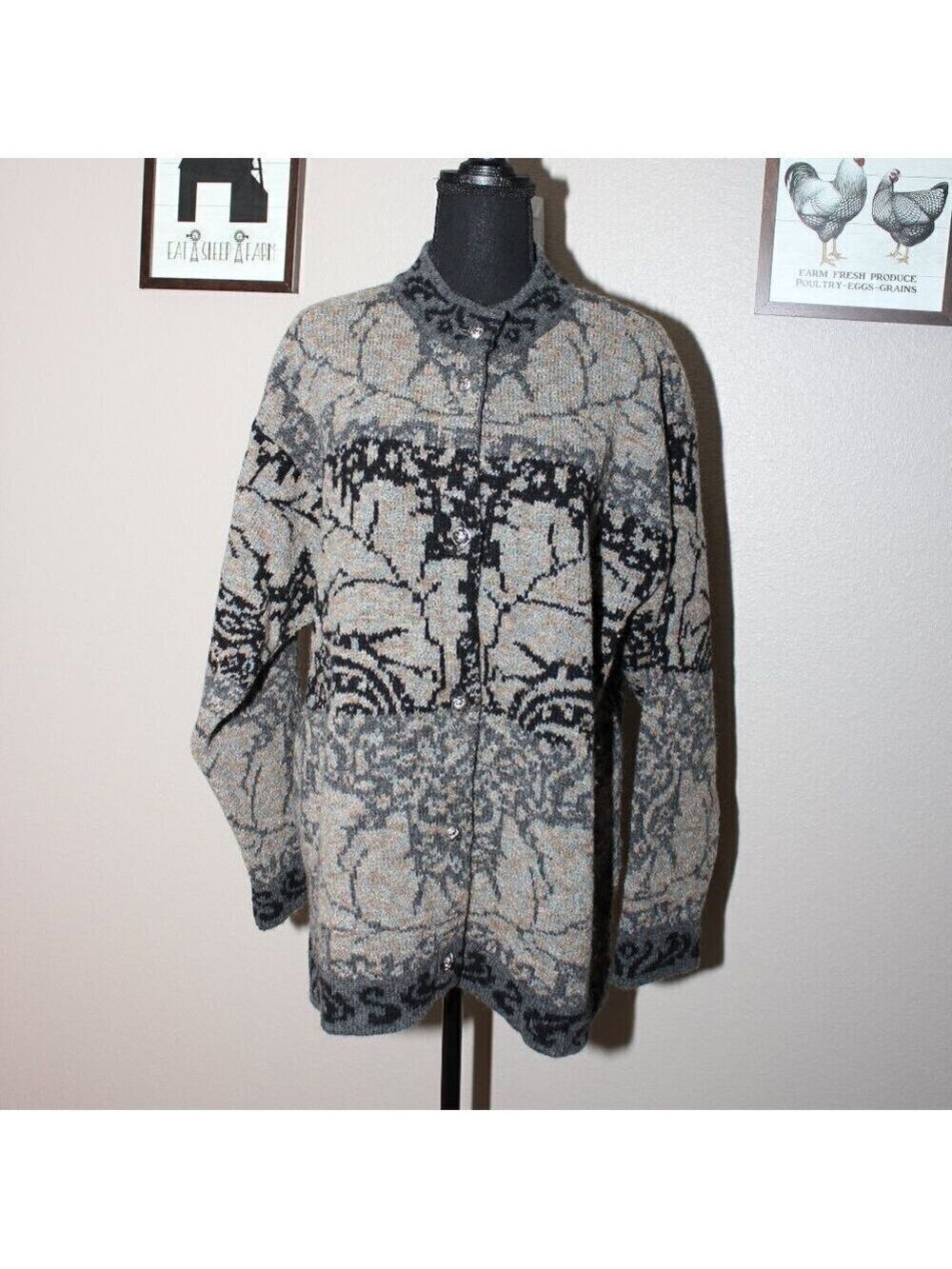 Whortleberry Womens Wool Blend Sweater Cottage Cabin Winter Cardigan Size Large
